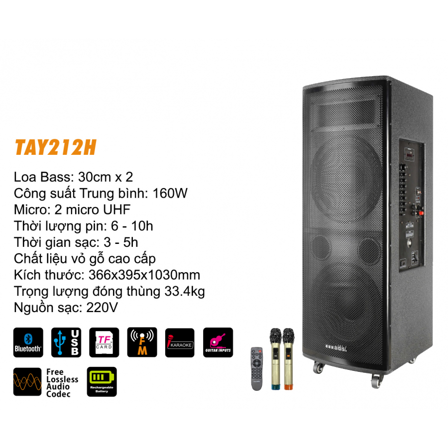 LOA KÉO A/D/S TAY 212H ( 2 Bass 30 - Công suất 1500W)